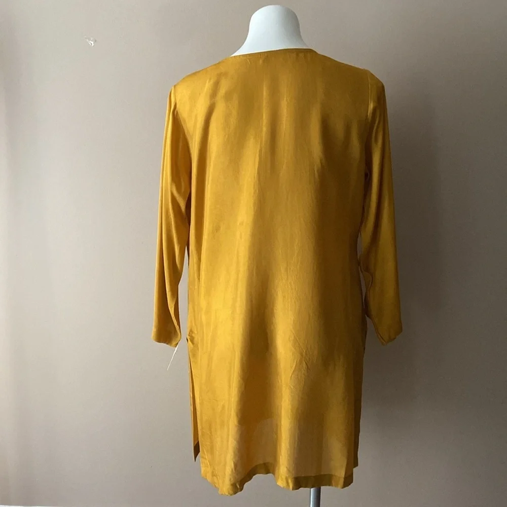 Indian Mustard Yellow Embroidered Rhinestone & Pearl Studded Tunic Size Large - Picture 4 of 8